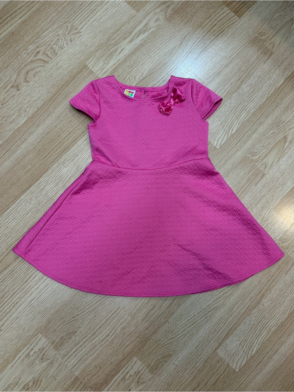 Healthtex Girls 4T Pink Textured Heart Fit Flare Skater Dress Satin Bow